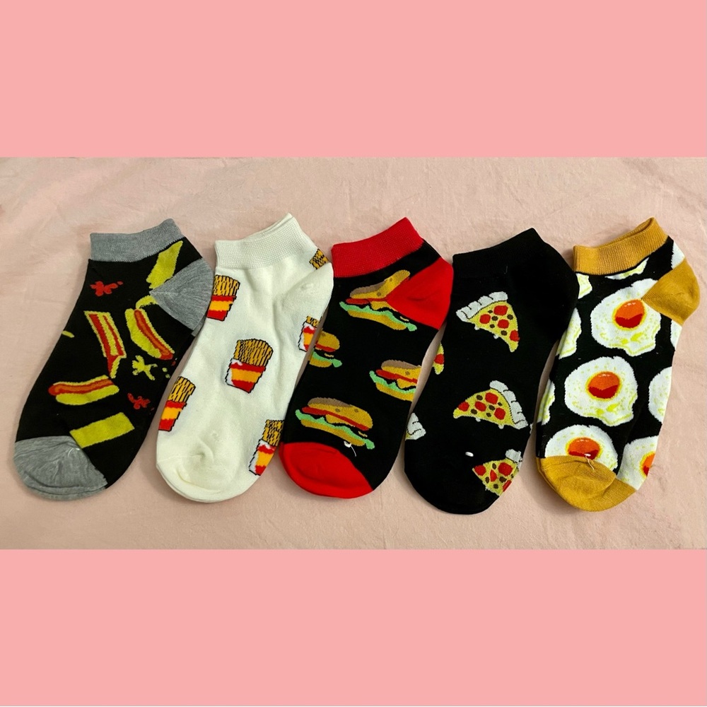 5 Pairs Cute Fun Food Print socks